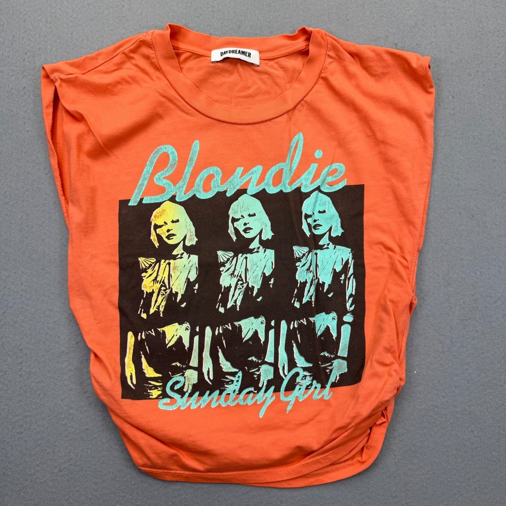 Daydreamer Blondie Sunday Girl Muscle Tee Orange Cotton Graphic Tank Small USA